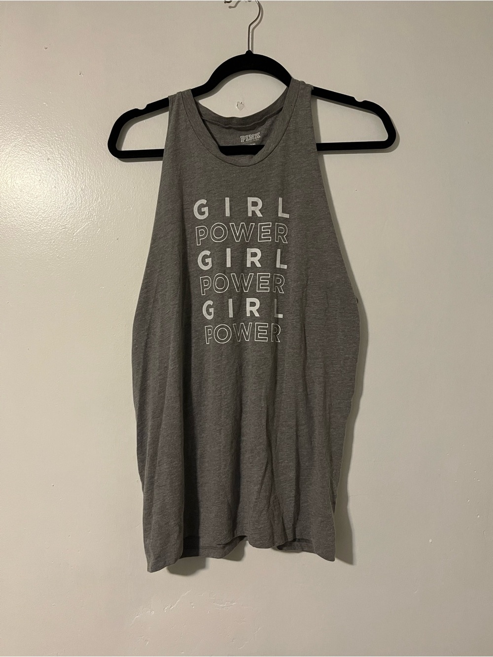 PINK Victoria's Secret Gray 'Girl Power' Graphic Muscle Tank